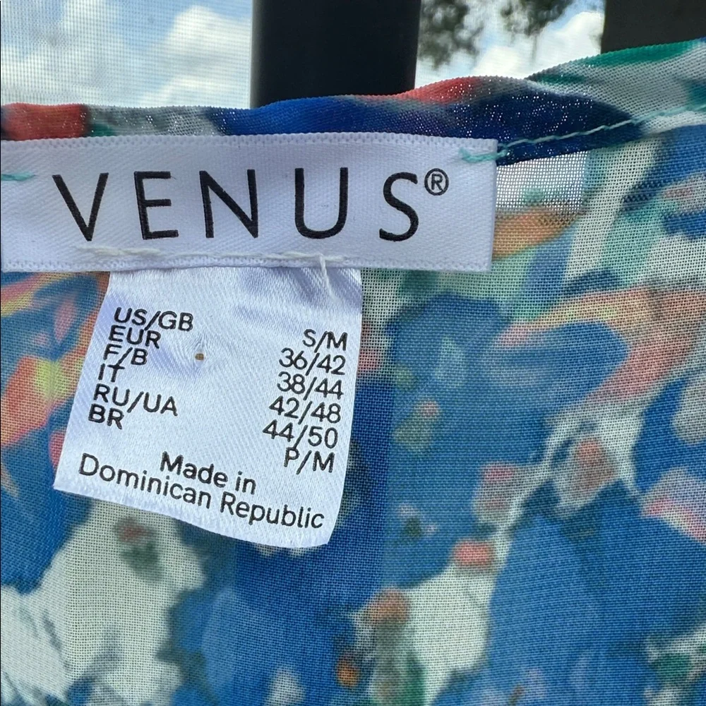 VENUS Blue Multi Floral Sheer Swim Coverup Small/medium - Picture 2 of 5